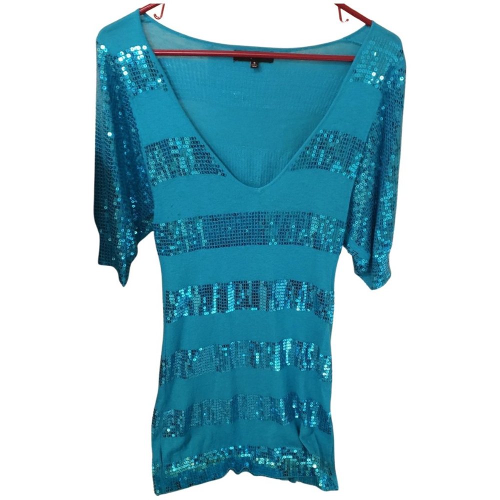 Express Aqua Sequin Striped Mini Top/Dress – Size S - Picture 6 of 12